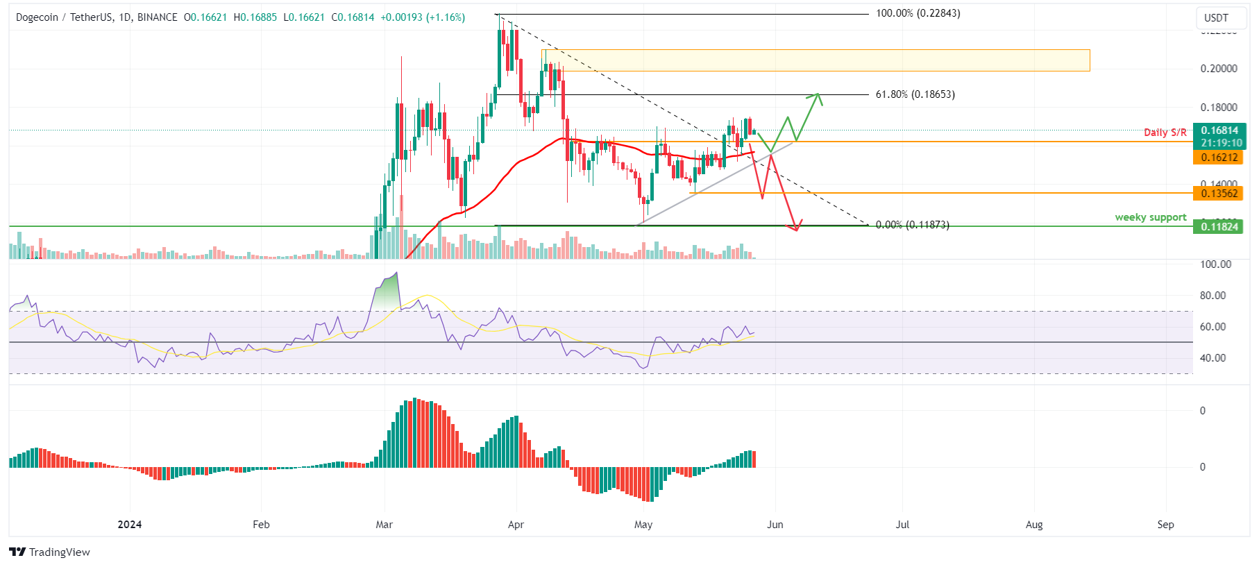 DOGE/USDT 1-day chart