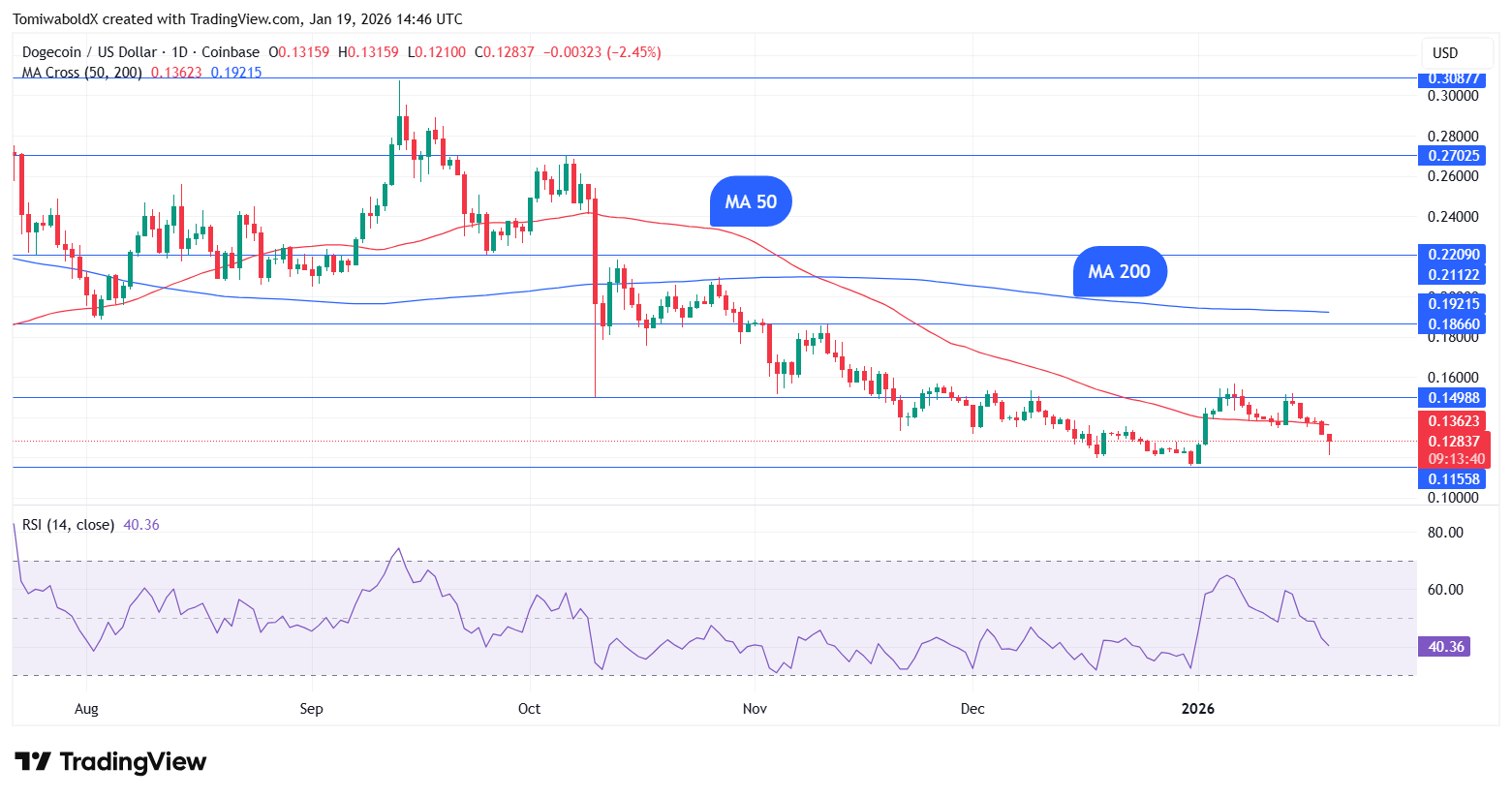 Dogecoin (DOGE) Crashes to $0.12 on Coinbase, But This Market Metric Hints  at Hope