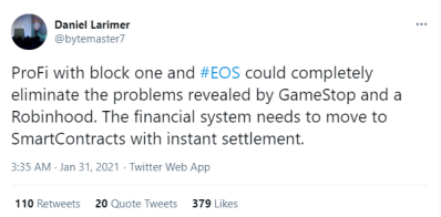 ProFi on EOS will eliminate problems with apps like Gamestop and Robinhood: Daniel Larimer