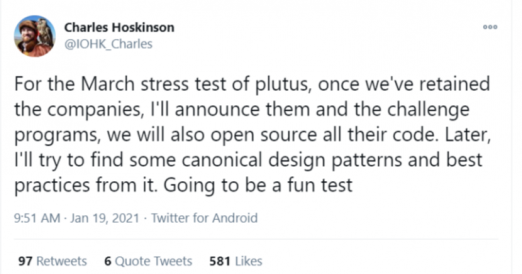 Charles Hoskinson shares the roadmap for Cardano's Plutus stress-tests