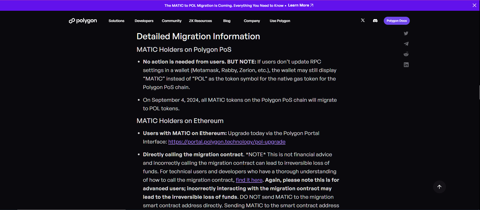 MATIC to POL Migration Details