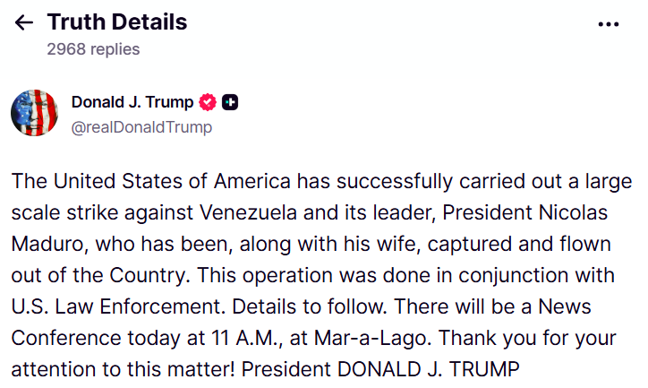 Crypto markets steady as Trump claims US has captured Venezuela’s president 4 08d133583f955f59e2c2033fca6fdadcd4db9dc3