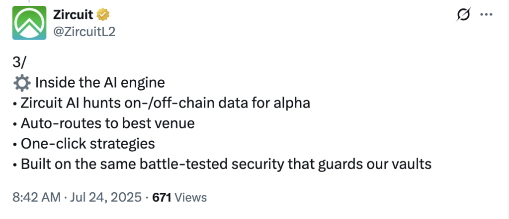 Цена ZRC взлетает 50%, когда циркуит представляет «гиперликвид для торговли искусственным интеллектом» Цена ZRC взлетает 50%, когда циркуит представляет «гиперликвид для торговли искусственным интеллектом»