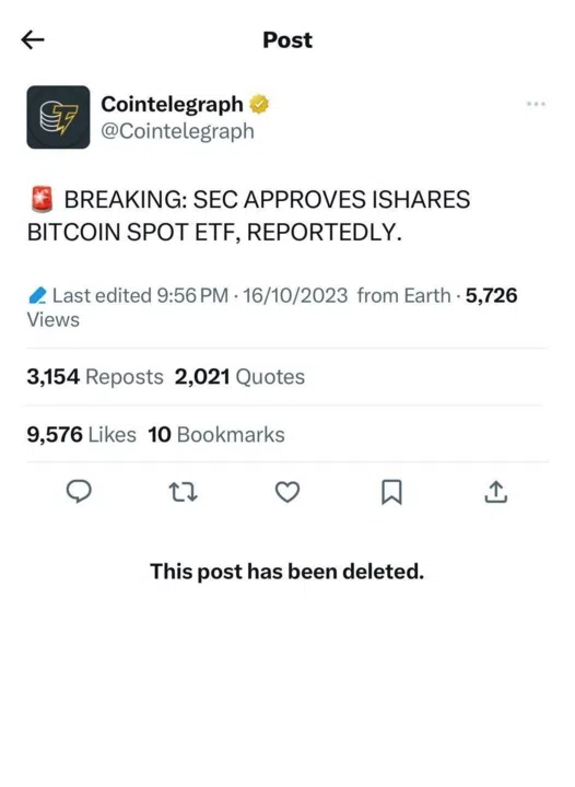 Cointelegraph Bitcoin ETF Tweet