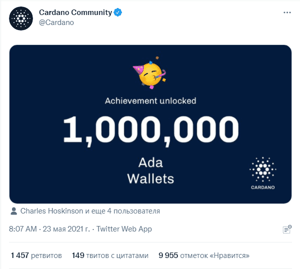 Блокчейн Cardano достиг важной вехи – миллиона адресов