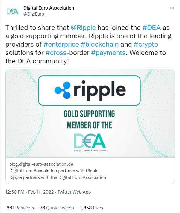 Ripple becomes Digital Euro Association (DEA) partner