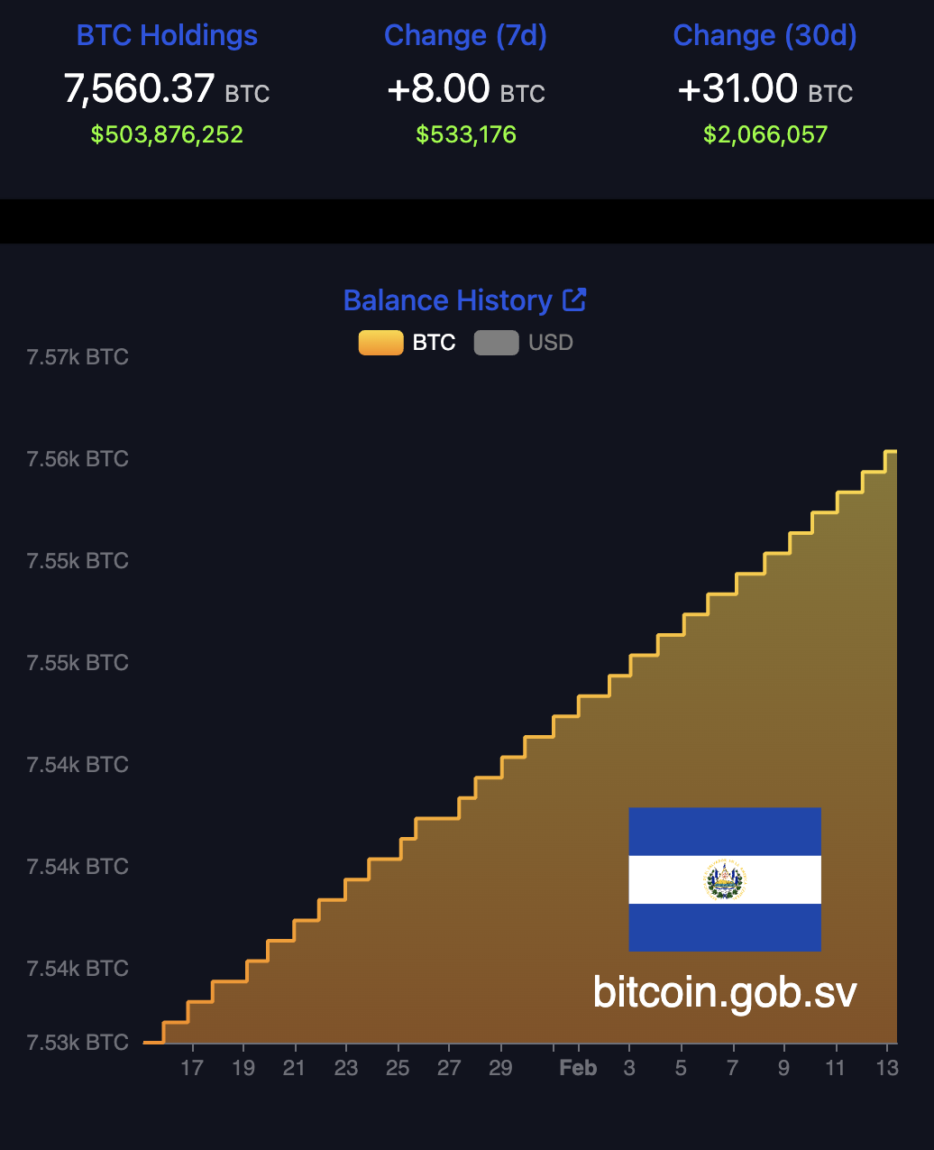 El Salvadors Bitcoin-Bestand.