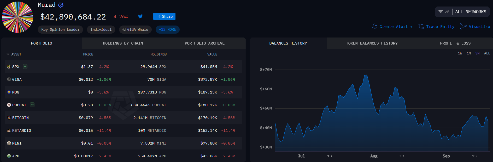 Murad's Total Portfolio Value. Source: Arkham.