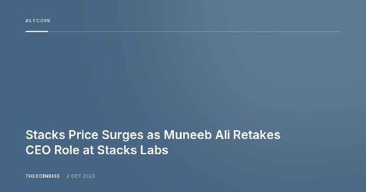 Preço da Stacks dispara com retorno de Muneeb Ali ao cargo de CEO da Stacks Labs