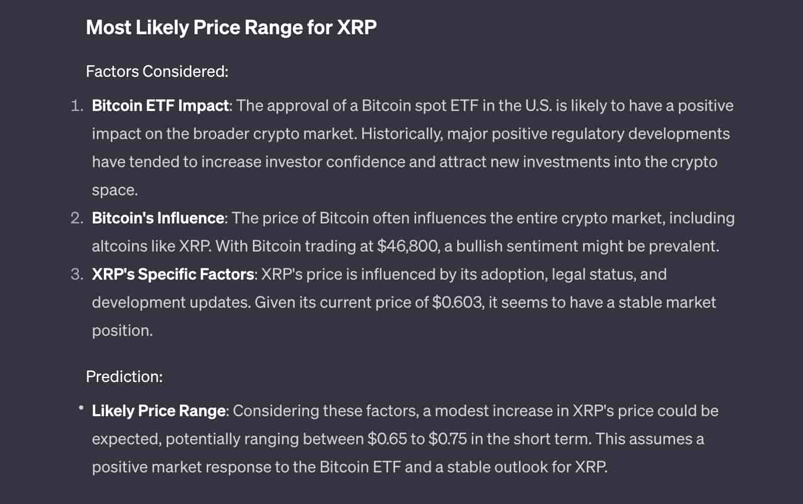 ChatGPT прогнозирует цену XRP после одобрения Bitcoin ETF