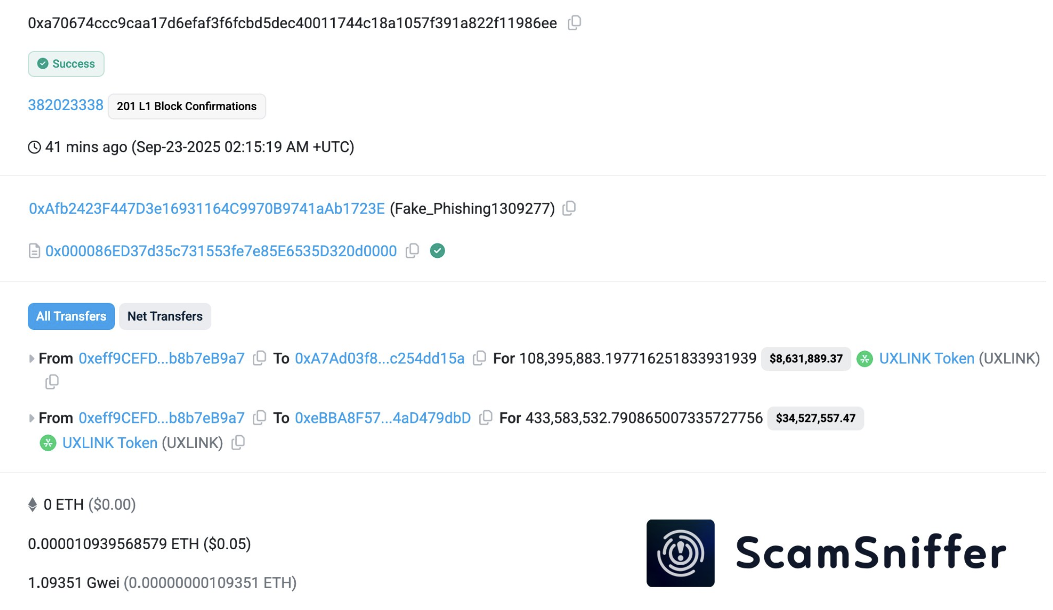 UXLINK exploiter loses 542M illegally minted tokens in phishing attack - 1