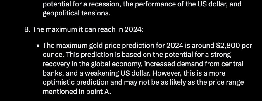 Grok AI прогнозирует цену золота на конец 2024 года