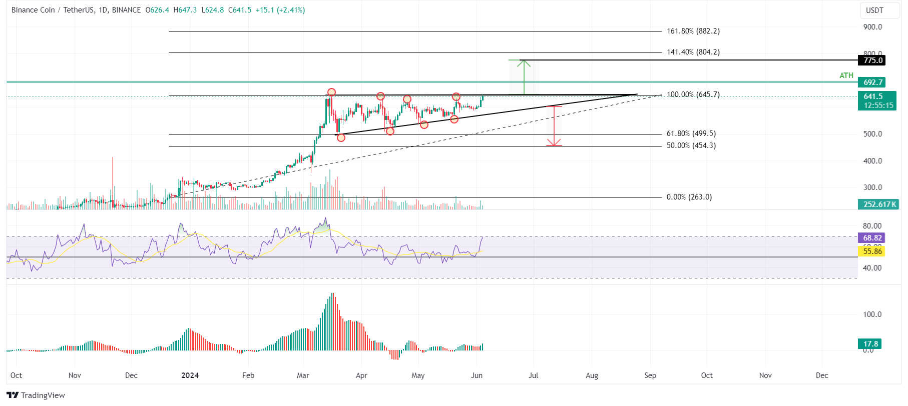 BNB/USDT 1-day chart