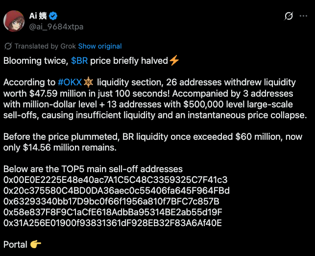 Screenshot of translated post by @ai_9684xtpa Explaining BR token crash