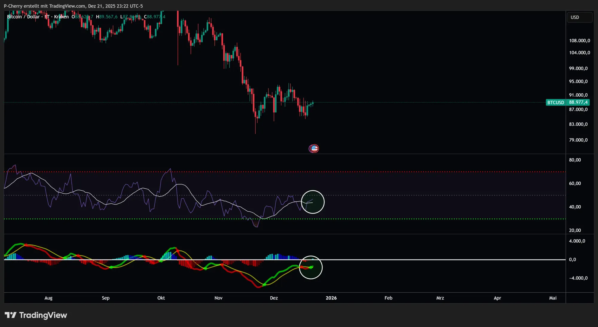 Bitcoin, RSI und MACD, Tageschart, Quelle: Tradingview