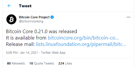 Bitcoin Core v 0.21.0 released