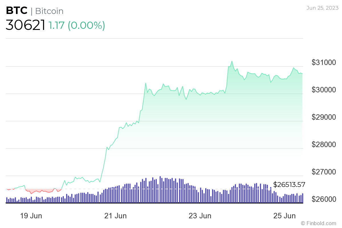 Bitcoin price rises above $30,000 for first time since June 2022