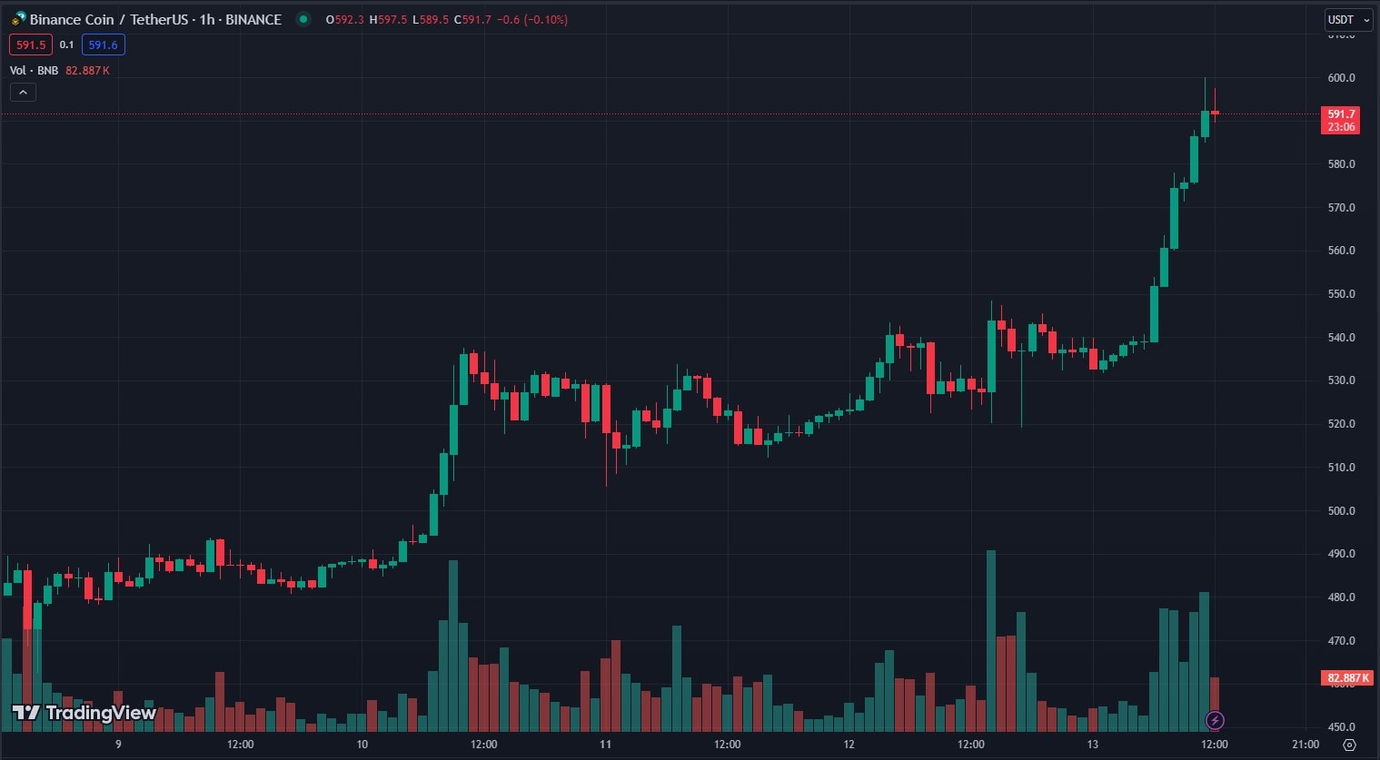 Курс BNB протестировал $600 впервые с 2021 года