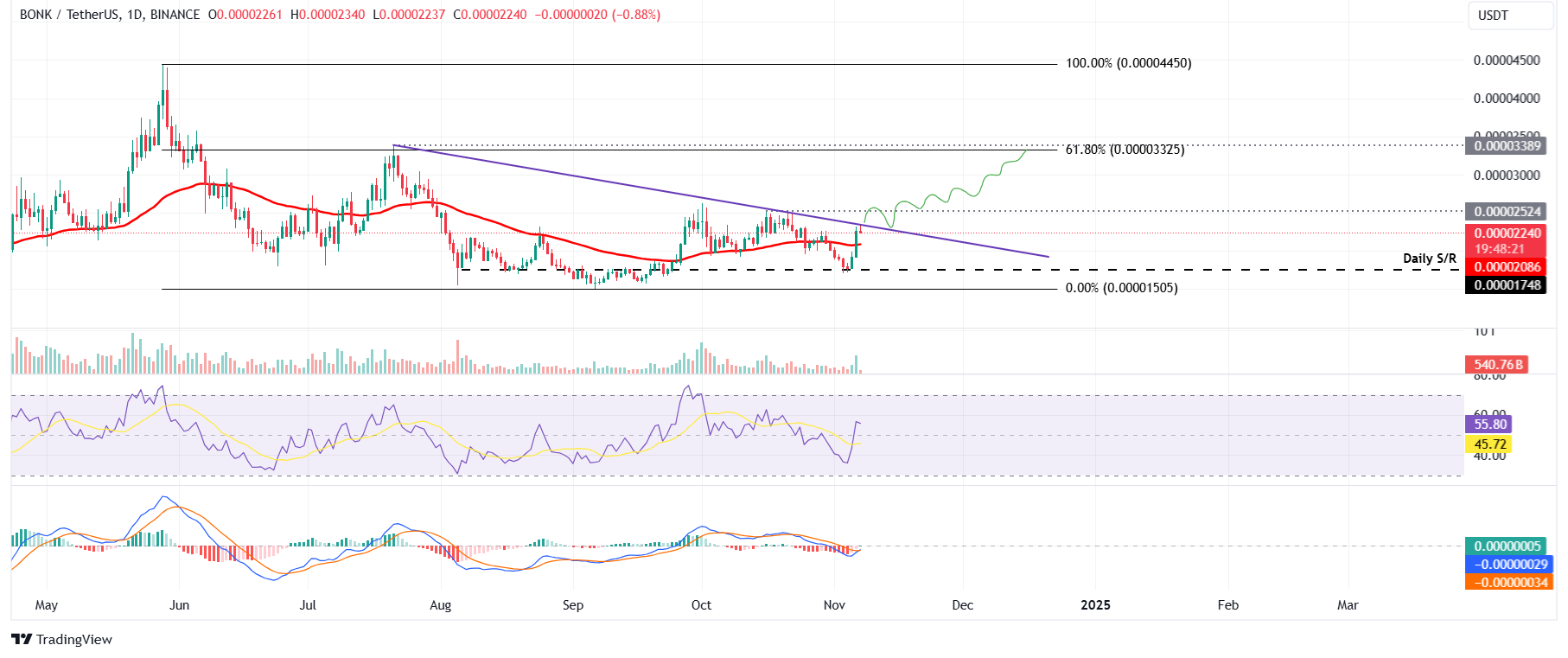 BONK/USDT daily chart