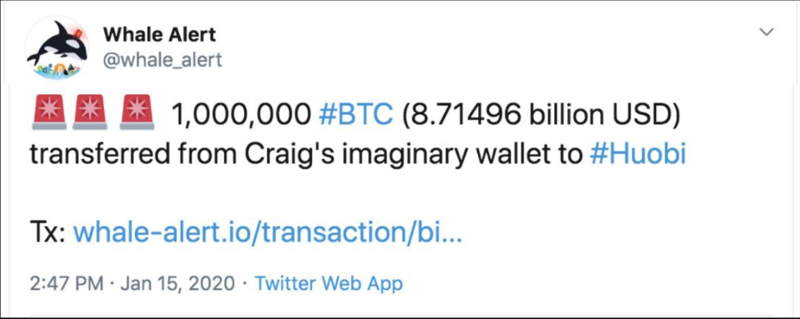 Fake Whale Alert tweet warning over a 1 million BTC transaction