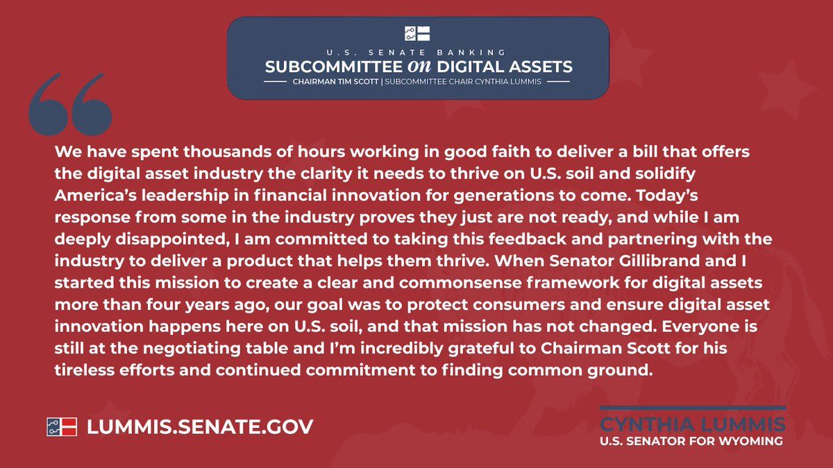 Senator Cynthia Lummis statement on CLARITY Act negotiations