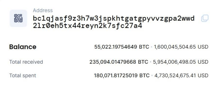 Mutmaßliche Bitcoin Wallet-Adresse von Tether. (Quelle: Blockchair)