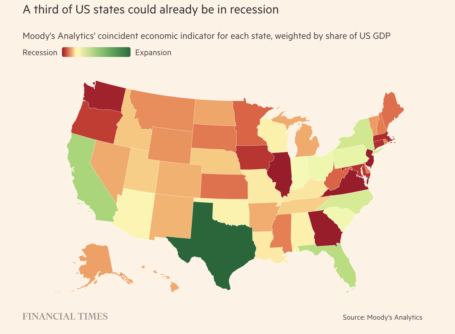 الولايات الأمريكية المحتملة في حالة ركود