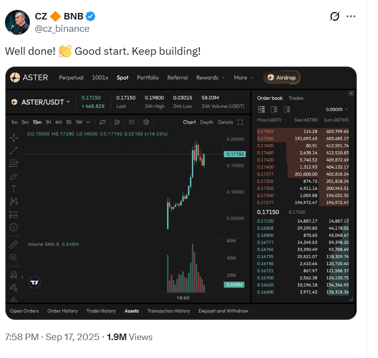 Чжао поддерживает Aster 