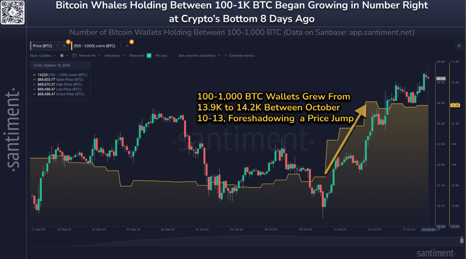 Bitcoin whale holdings chart. Source: Santiment 