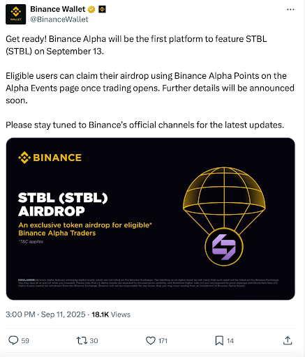 Binance Alpha to list STBL token this week - 1