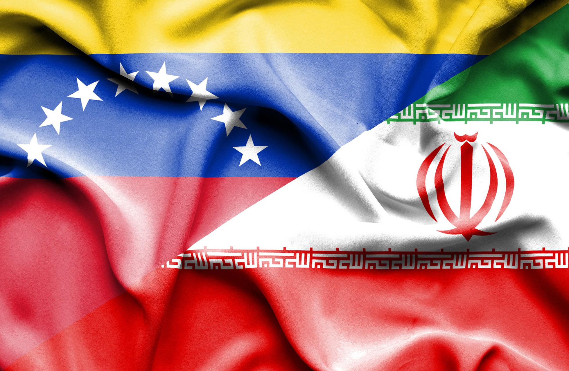 Waving flag of Iran and Venezuela