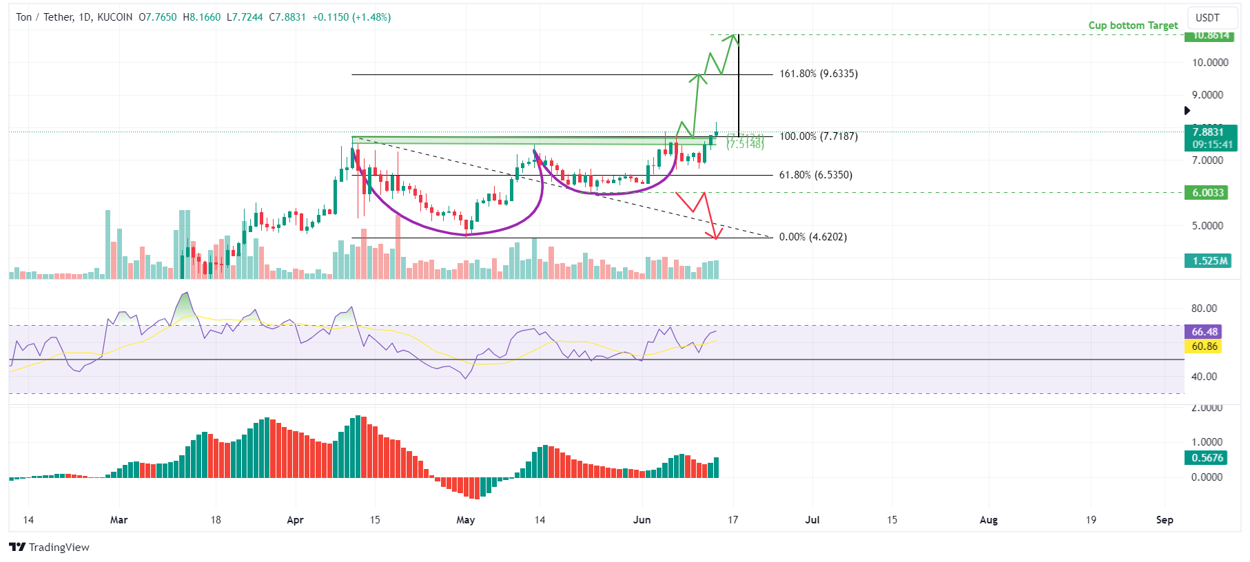 TON/USDT 1-day chart