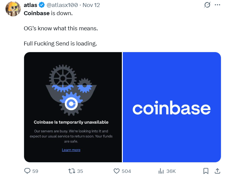 Coinbase в оффлайне