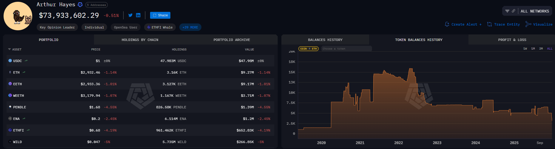 Arthur Hayes's Investment Portfolio. Source: Arkham