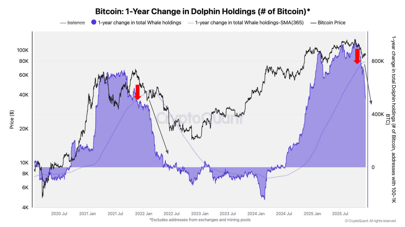 Holdings de los delfines de Bitcoin. Fuente: CryptoQuant