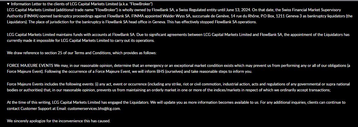 LCG Capital Markets Limited 웹사이트의 공지사항