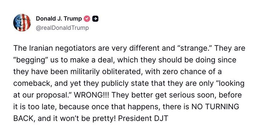 Donald Trump Post zu den Verhandlungen mit dem Iran.jpeg