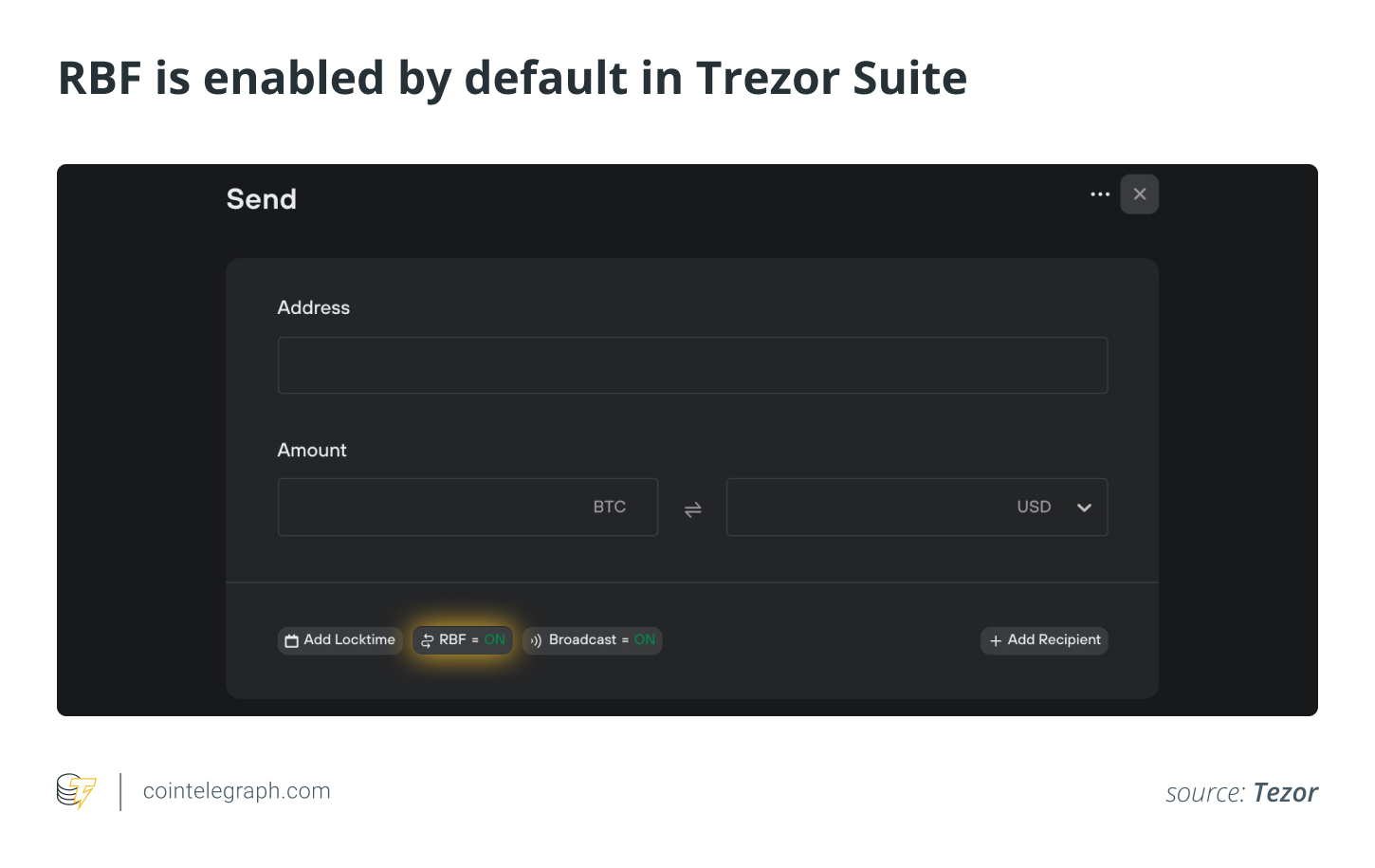RBF is enabled by default in Trezor Suite