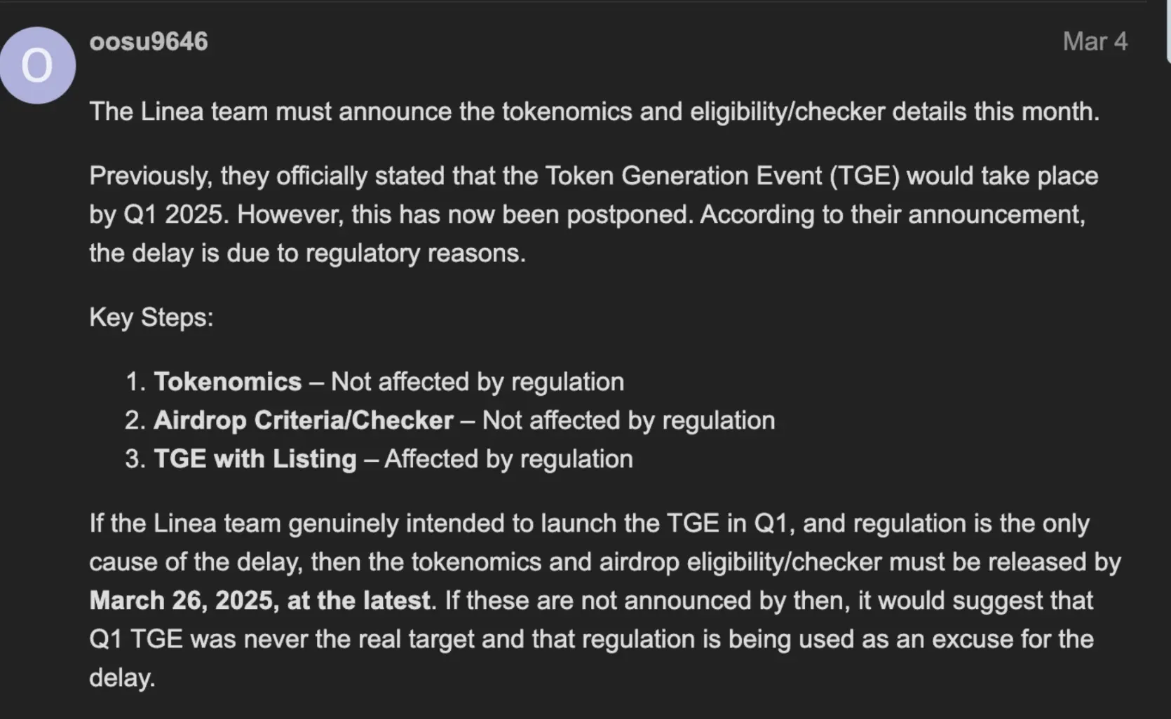 Community speculation around a Linea token