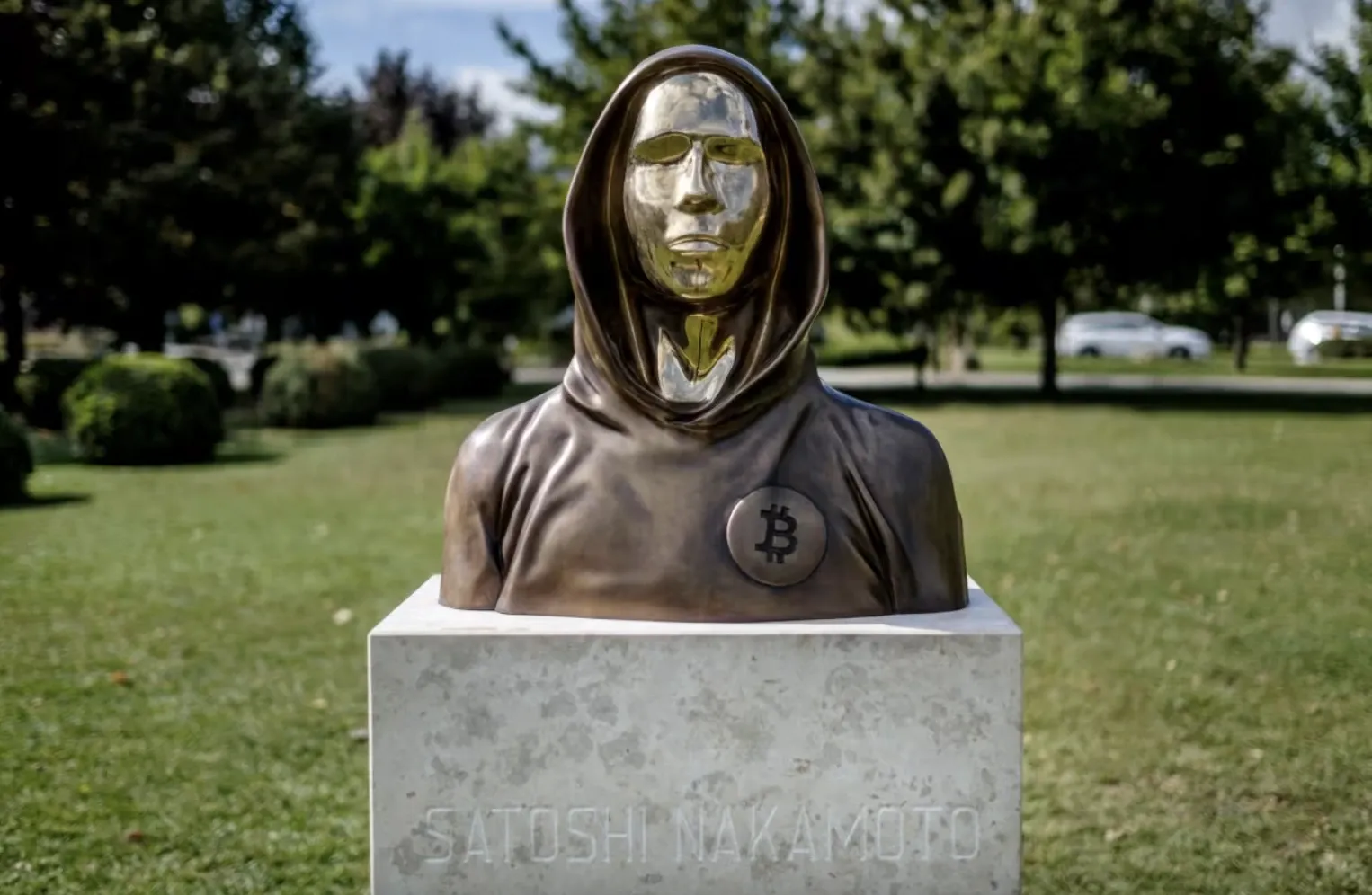 A statue of Bitcoin’s pseudonymous founder in Hungary