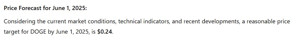 ChatGPT sets June 1, 2025 Dogecoin price target.