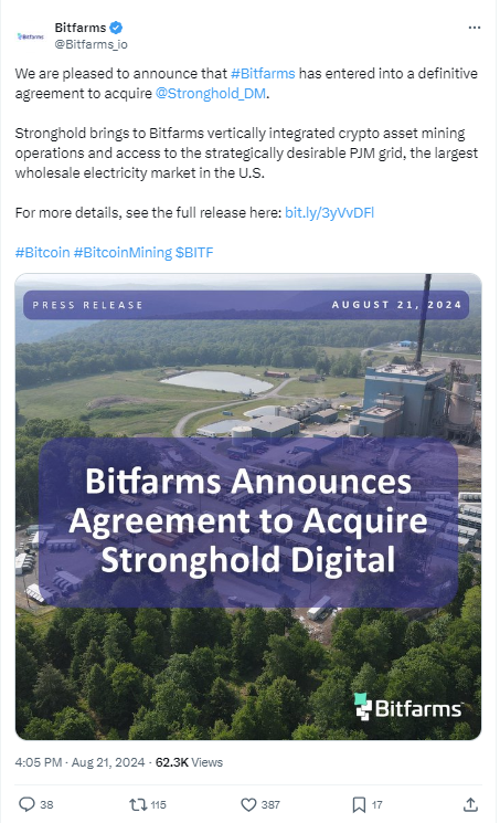 Bitfarms запускает 120-мегаваттный майнинговый мегакомплекс в США