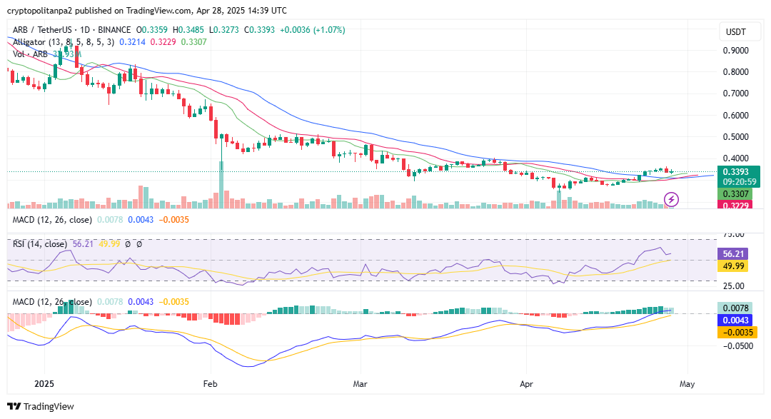 مخطط سعر ARB/USD لمدة يوم واحد. المصدر: TradingView