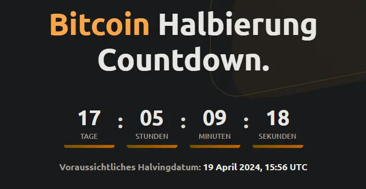 BTC Halving Countdown, Quelle: nicehash.com