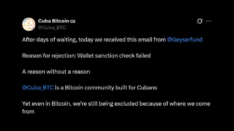 Geyser Rejects Cuba Bitcoin Initiative Over US Sanction Compliance