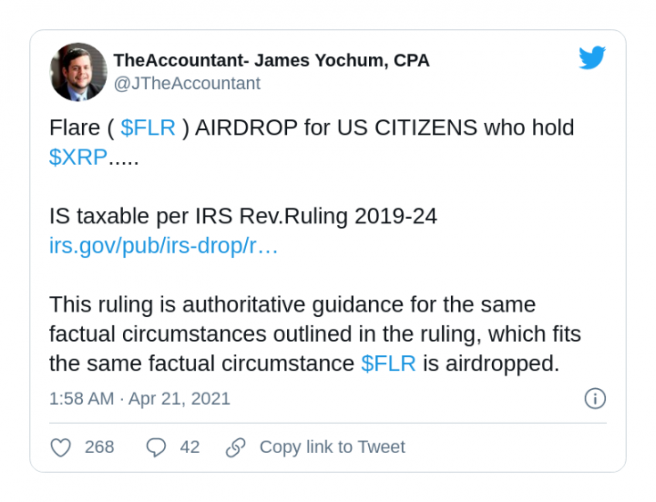 CPA Youchum: FLR airdrop is eligible for taxation