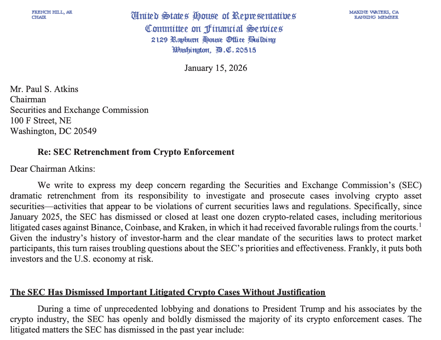 Congress, SEC, Tron, Justin Sun, Enforcement