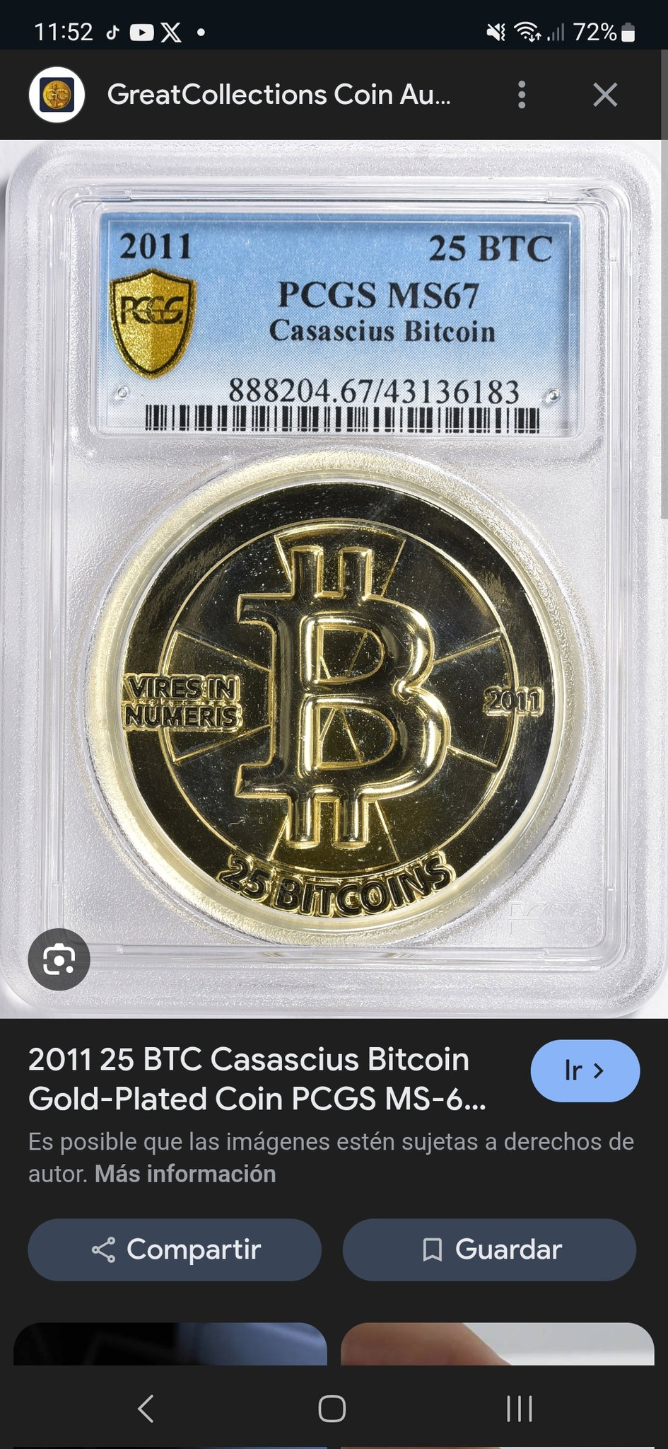 Ejemplo de una moneda de oro Casascius de 1,000 BTC. Fuente: X/@Carlos0xBTC