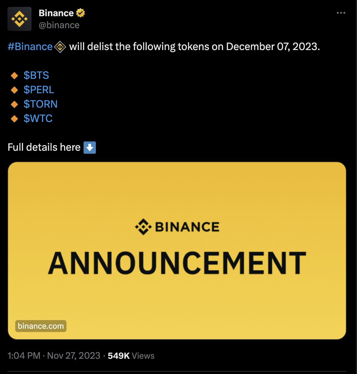 Crypto Exchange Binance Announces Delisting Amid Regulatory Pressures -  COINTURK NEWS