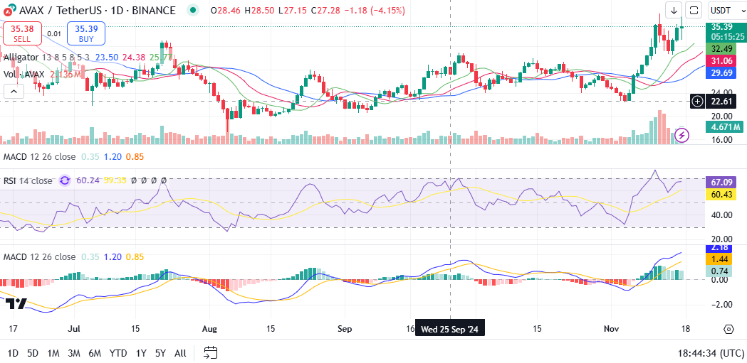 الرسم البياني اليومي لـ AVAX/USD. مصدر الصورة: TradingView